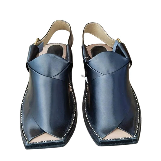 Zalmi Black Cut Peshawri Chappal – Handmade Pure Leather